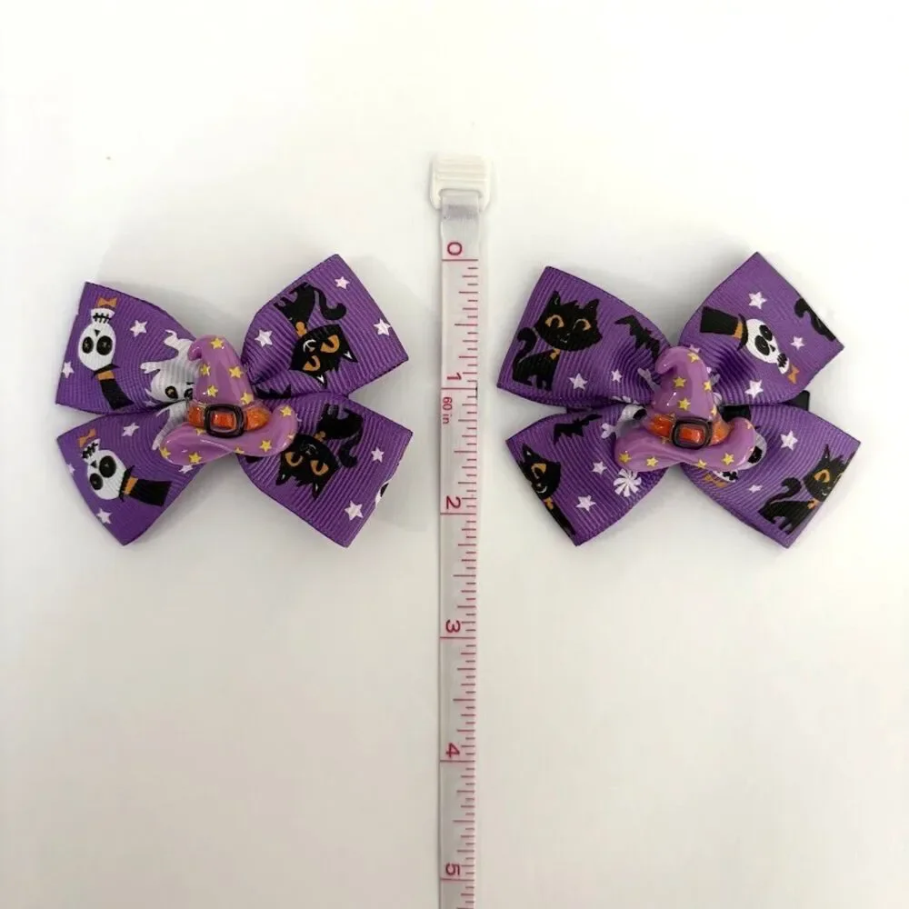 Halloween Hair Bow WITCH Set of 2 Girls Grosgrain Ribbon Bow Clips NWOT